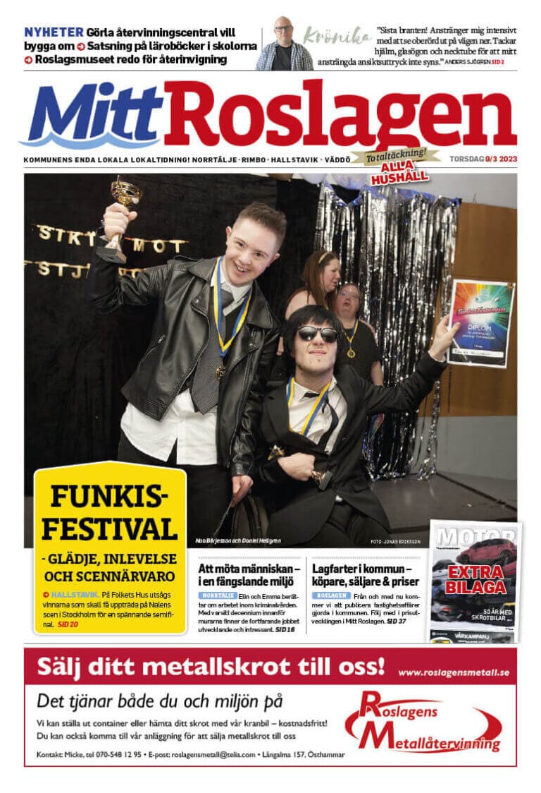 Förstasidan av en tidning som visar en festival med deltagare i festkläder som firar. Guldglitterdekorationer skimrar i bakgrunden, medan tillhörande text lyfter fram MARS sponsring och festivalens fokus på glädje och engagemang.